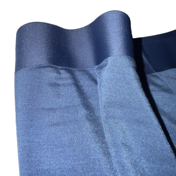Close-up of blue modal boxers waistband line